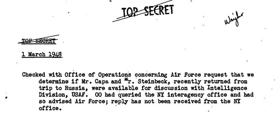 DCI, Roscoe H. Hillenkoetter, march, 1948, john steinbeck, robert capa, a russian journal, office of operations, USAF, air force